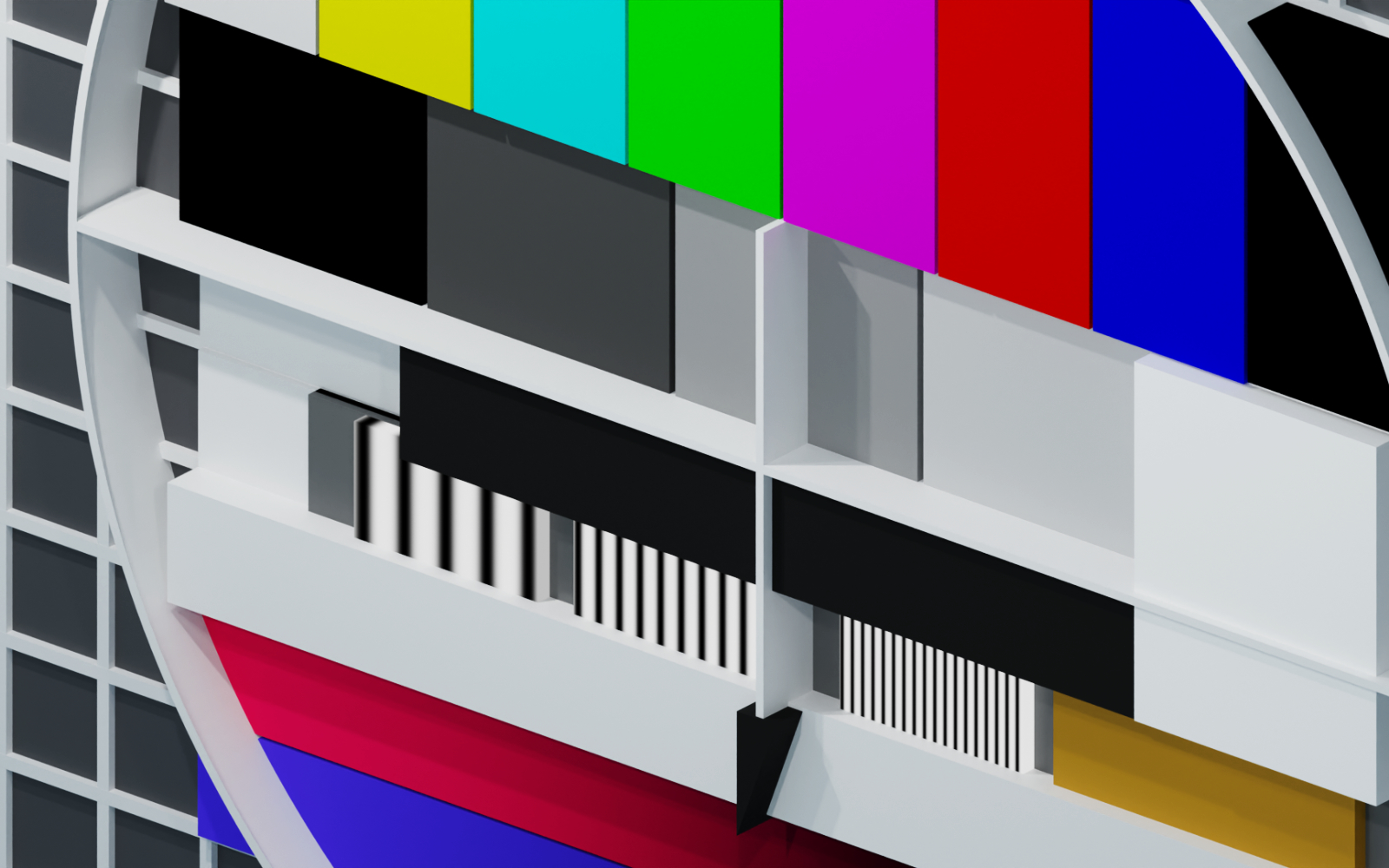 3D Art of a classic testcard used in german television throuhout the last century, here the 2D image is extended by one dimension